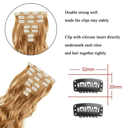Clip-In Hair Extensions, 7-Piece Full Head 22-Inch Long Curly Wavy Synthetic Hair Extensions for Women and Girls