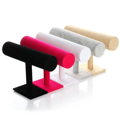 6-Color Upright Velvet Bracelet & Chain Watch Display Rack – Hard Jewelry Organizer Stand Holder