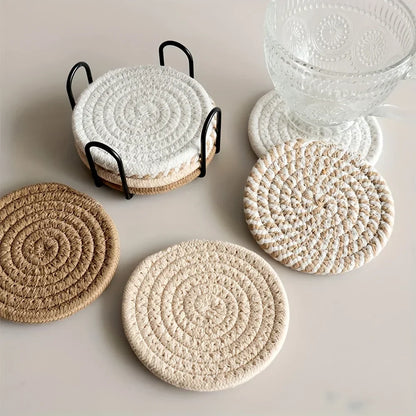4pcs Minimalist Cotton Drink Coasters – Absorbent Fabric with Non-Woven Lining for Home & Coffee Table