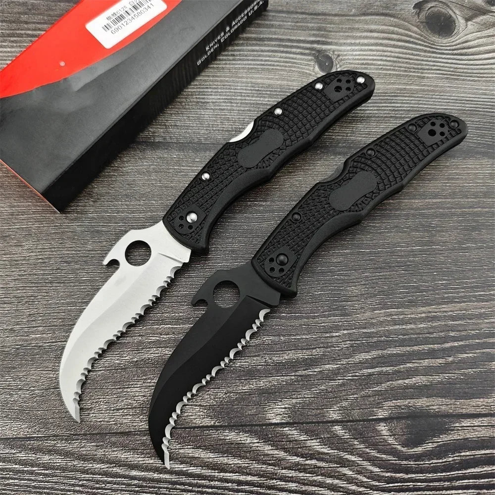 C12S Tactical Folding Pocket Knife – D2 Blade with Nylon Fiber Handle, Outdoor Hunting Utility Knife with Back Lock