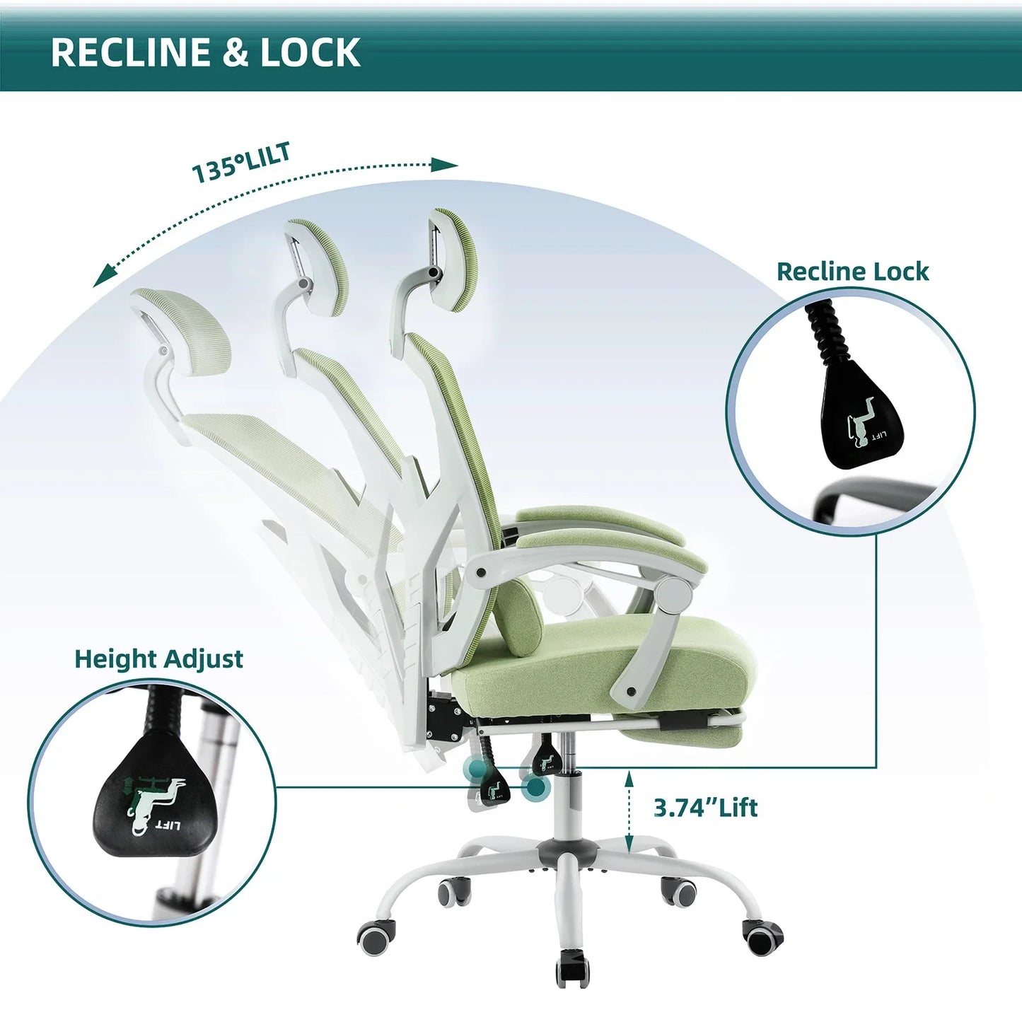 Ergonomic Reclining High Back Mesh Chair - Rocking Gaming & Computer Desk Chair with Lumbar Support Pillow and Swivel Rolling Base