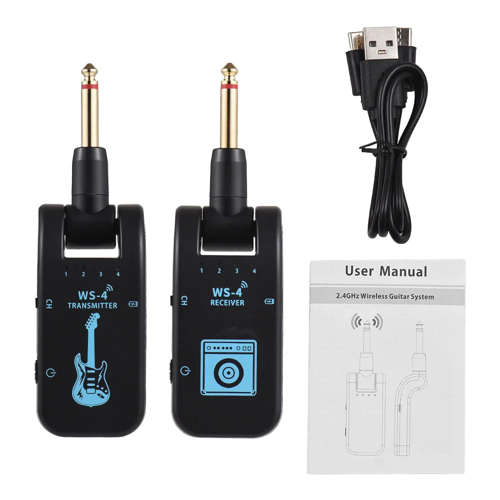 2.4G Wireless Guitar System – Rechargeable Transmitter & Receiver for Electric Guitar and Bass, Plug & Play Real-Time Transmission