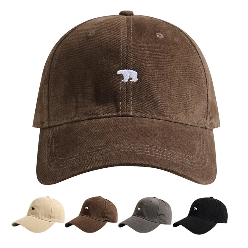 Spring Summer Polar Bear Embroidery Baseball Cap – Unisex Cotton Snapback Sun Hat