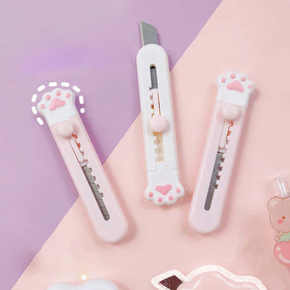 Kawaii Mini Pocket Cat Paw Utility Knife - Paper Cutter, Craft Wrapping, Refillable Blade Stationery, Big Sale