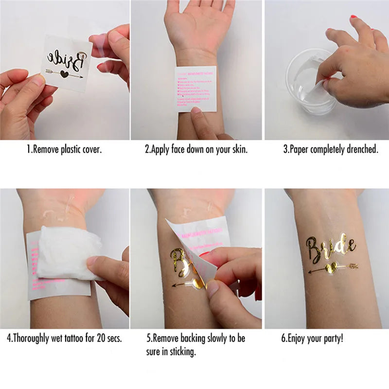 10pcs Hen Party Temporary Tattoo Set - Team Bride Stickers for Waterproof Wedding Decor