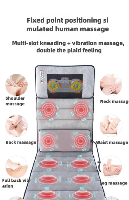 Electric Full Body Massage Mattress with Heating, Kneading & Vibration – Neck and Back Relaxation Pillow with Hand Control and Lumbar Airbag