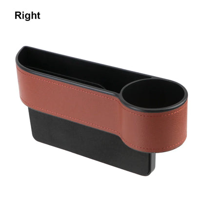 Car Seat Gap Organizer – Leather Auto Crevice Storage Box with Cup & Phone Holder, USB Option