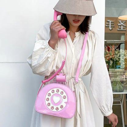 Women’s Creative Telephone-Shaped Crossbody Bag – Retro PU Leather Small Shoulder Handbag
