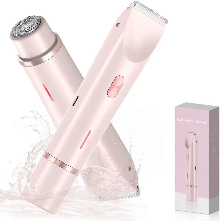 2-in-1 Dual-Head Electric Razor for Women – Painless Bikini Trimmer Wet & Dry Use with Detachable Heads