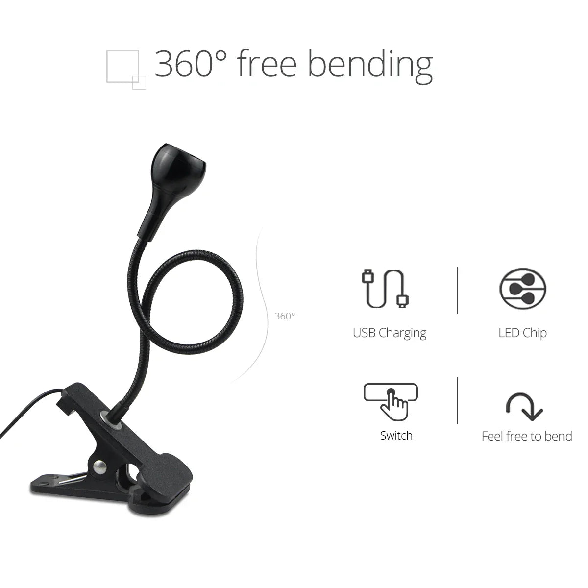 Flexible USB Table Lamp with Clip - Bedside Reading Light and Book Lamp for Bedroom Decor