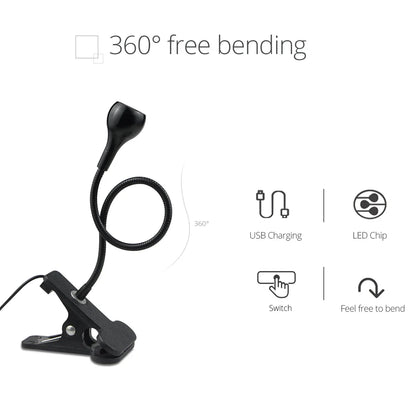 Flexible USB Table Lamp with Clip - Bedside Reading Light and Book Lamp for Bedroom Decor