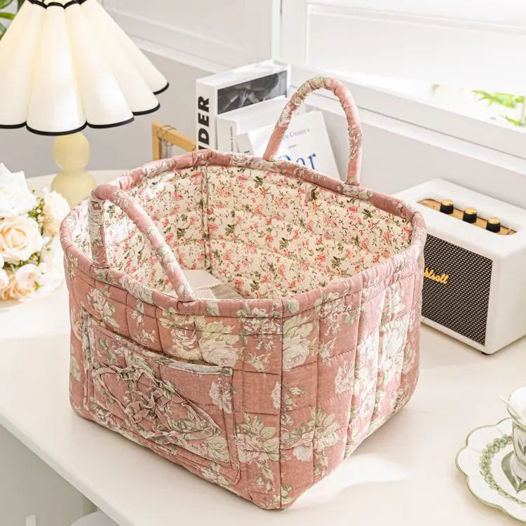 Floral Fabric Storage Bins with Handles – Foldable Desktop Organizer Basket for Clothes, Underwear & Home Decor Multi-Compartment Storage