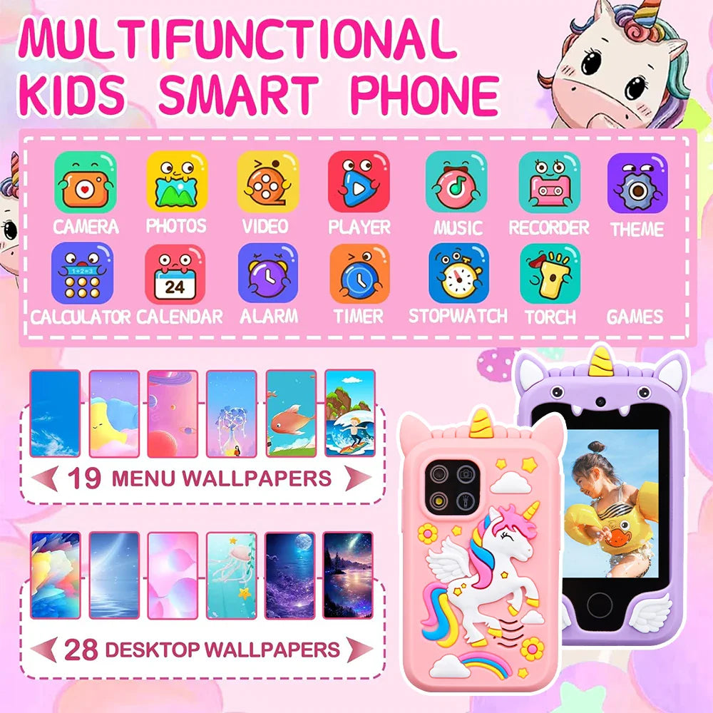 Kids Musical Smart Phone Toy – Cartoon Unicorn Touchscreen Mobile for Girls & Boys, Educational Birthday & Christmas Gift