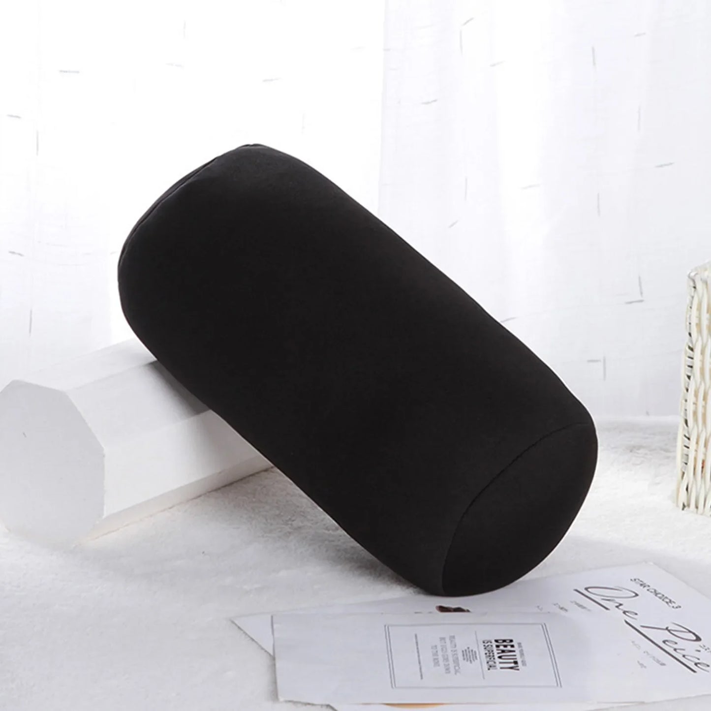 Solid Color Cylindrical Neck Pillow – Washable Round Cushion for Bedroom, Seat, Headrest & Travel Support
