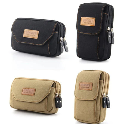 6.5" Men’s Canvas Waist Pack – Soft Pouch Belt Bag for Running, Travel & Camping