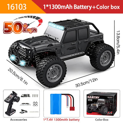 16103 Fast RC Cars – 50km/h 1/16 Off-Road 4WD Monster Truck with LED Headlights, 2.4G Waterproof Remote Control for Adults & Kids