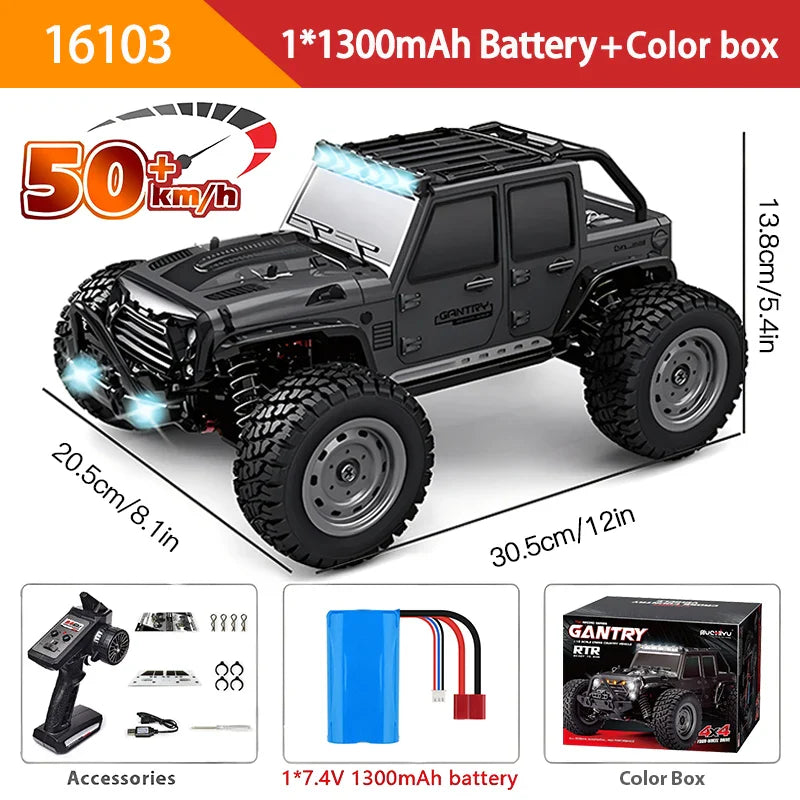 1:16 4WD RC Car – 70KM/H High-Speed Drift Monster Truck with LED, Remote Control, 4x4 for Kids, WLtoys 144001