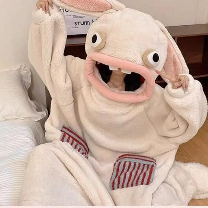 Raving Rabbids Cosplay Onesie - Flannel Jumpsuit Costume for Adults & Kids, Halloween Sleepwear Gift