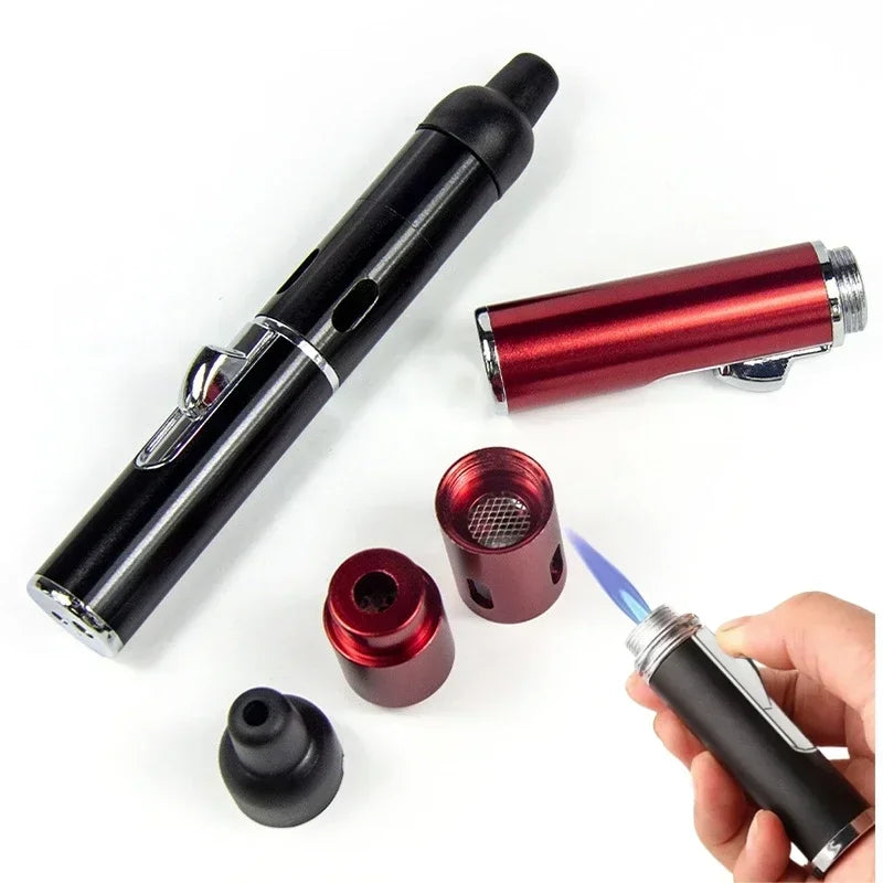 New Metal Long Pen Spray Lighter — Blue Flame Igniter for Aromatherapy, Portable Loop Inflatable Lighter & Cigarette Accessories