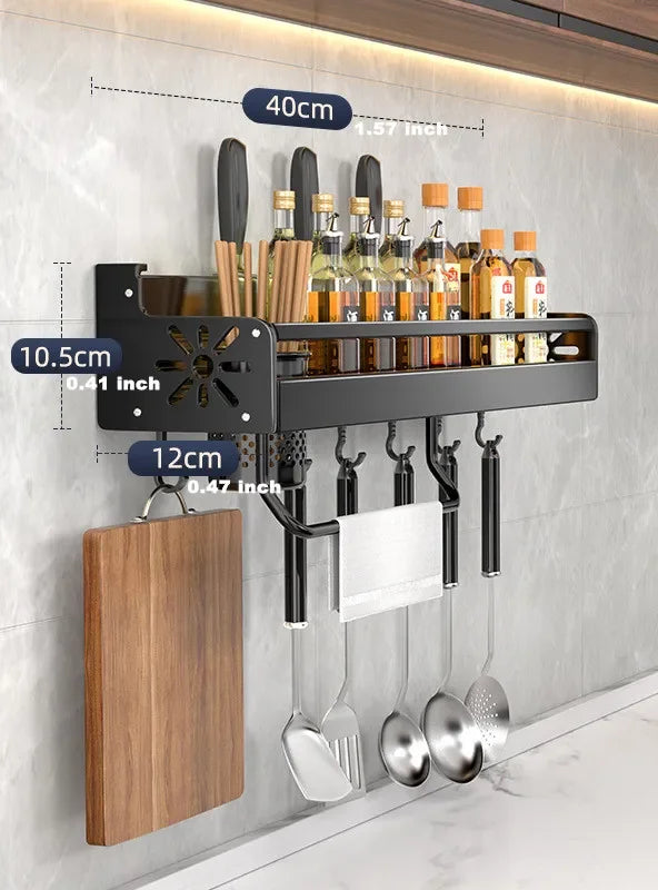 Kitchen Knife & Spice Holder – Stand Organizer with Spoon, Chopsticks Rest and Hanging Storage Rack