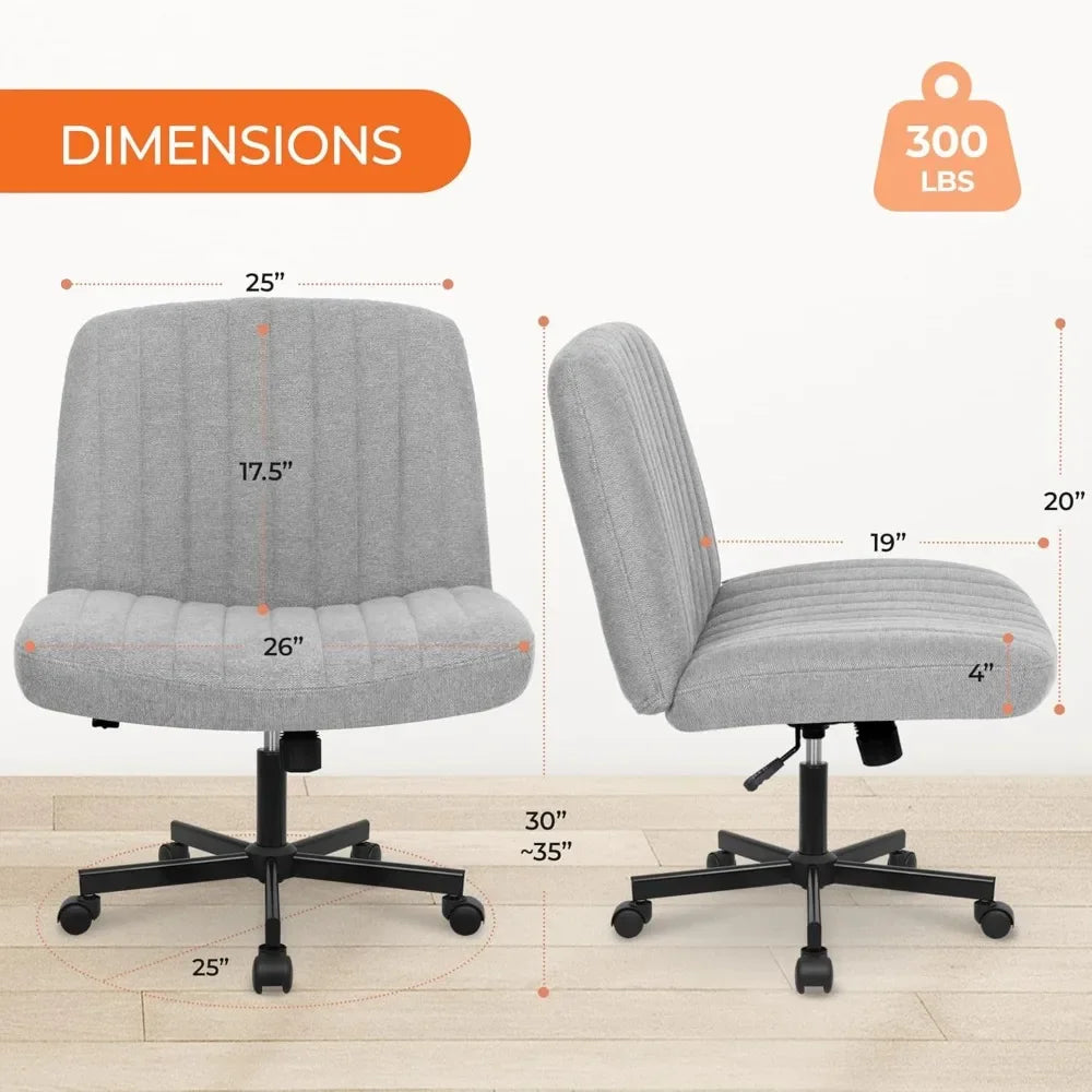 Adjustable Criss Cross Legged Armless Desk Chair - Ergonomic Swivel Reading Chair with Wheels for Bedroom Vanity