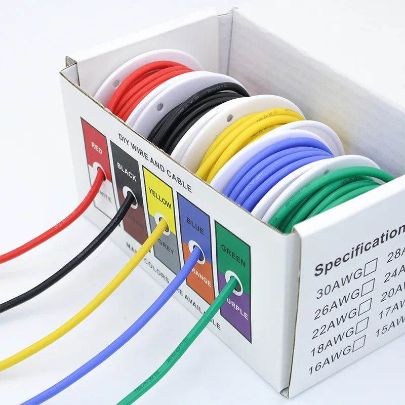 22AWG Flexible Silicone Wire – Stranded Tinned Copper, 5 Colors, 16.4ft/5m or 32.8ft/10m Each for Electrical DIY