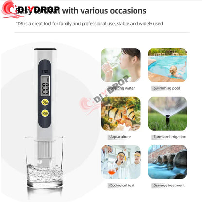 TDS Meter Digital Water Tester - 0-9990ppm Drinking Water Quality Analyzer for Aquariums, Hydroponics & Pools