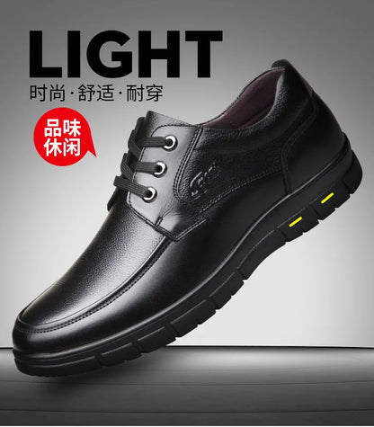 Men's Genuine Leather Casual Shoes - Soft Sole Lace-Up Loafers, Luxury Brand for Middle-Aged & Older Adults, Lightweight Dad Shoes