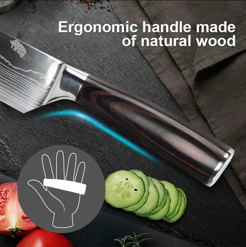 Professional Damascus Kitchen Knives – Japanese Santoku, Cleaver and Slicing Knives | Stainless Steel Butcher and Boning Knife