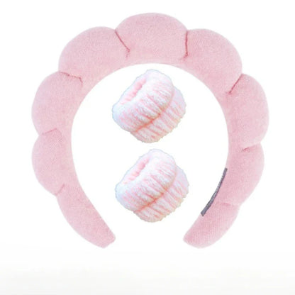 Sponge Spa Headband with Wristbands – Wide Padded Face Washing, Skin Care, Makeup Removal & Shower Headband for Women & Girls