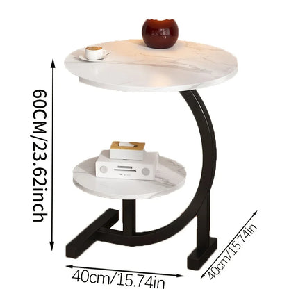 Modern Iron & Wood Side Table with White Marble Top – Storage Shelf, Space-Saving Nightstand for Bedroom & Living Room