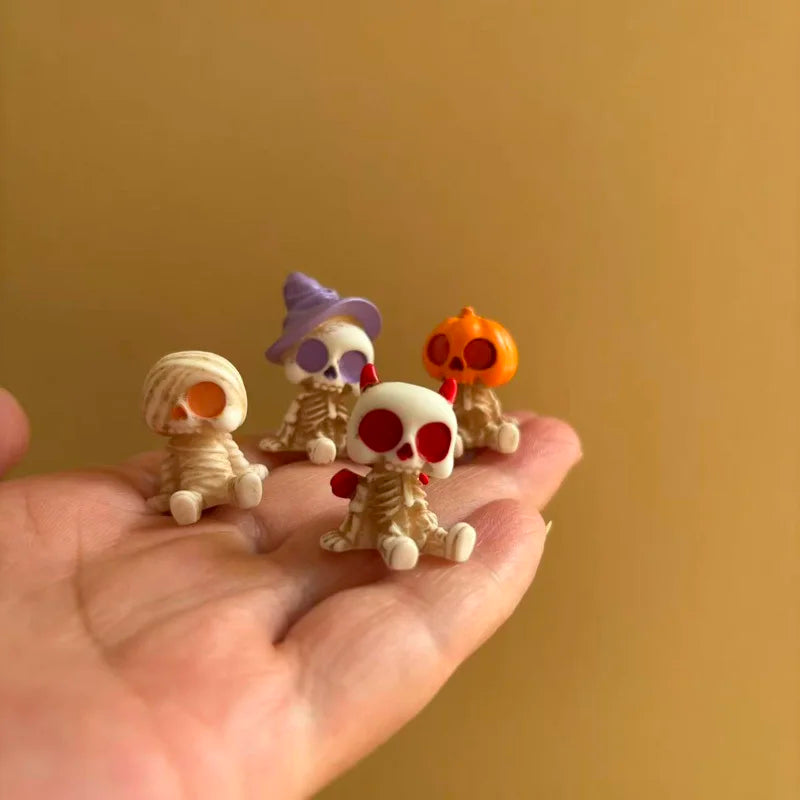 4-Piece Halloween Mini Figurines Set - Spooky Resin Pumpkin, Ghost & Skull Decor for Home & Garden