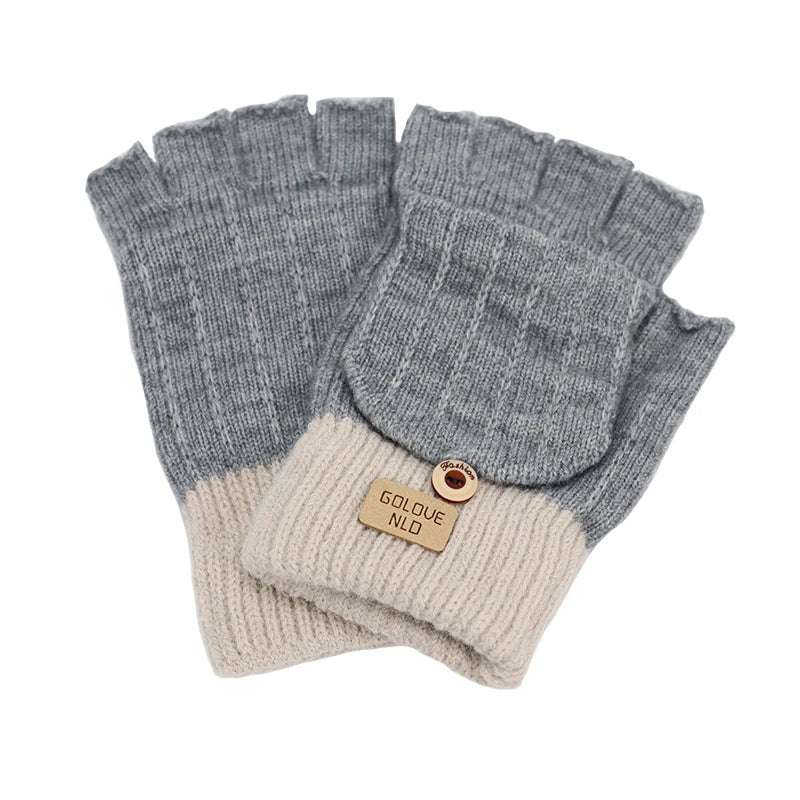 Women’s Fingerless Winter Gloves - Warm Unisex Gloves with Finger Cover for Students