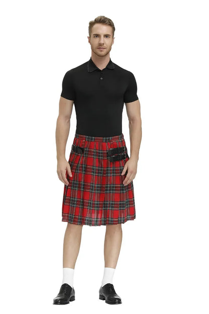 Scottish Men's Traditional Kilt - Highland Tartan Pleated Kilt with Bilateral Belt for Males