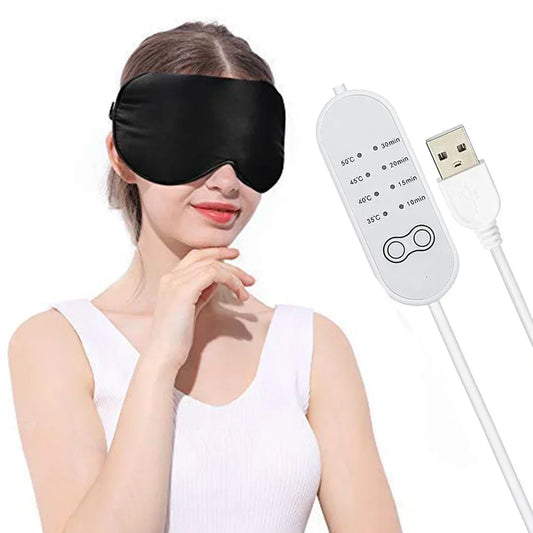 USB Heated Silk Eye Mask — Reusable Steaming Eye Massager for Sleep, Puffiness, Dark Circles & Eye Care