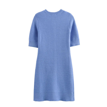 2025 New Women’s Knit Slim Mini Dress – Elegant Single-Breasted Solid Color Office & Daily Commuting Vestido