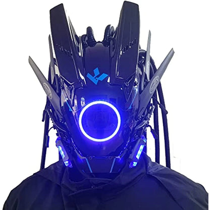 JAUPTO Cyberpunk Mask with Round LED Lights – Woven Role-Playing Mask for Halloween, Parties & Music Festivals