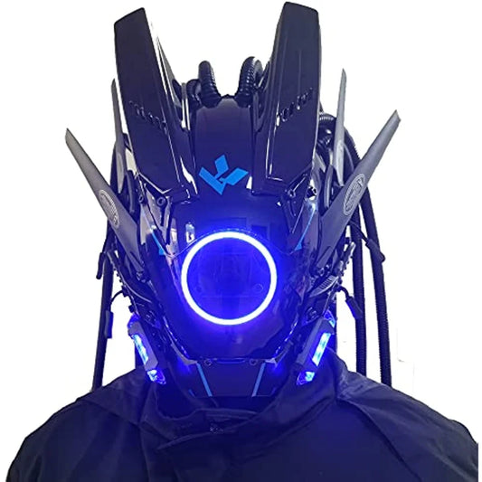 JAUPTO Cyberpunk Mask with Round LED Lights – Woven Role-Playing Mask for Halloween, Parties & Music Festivals