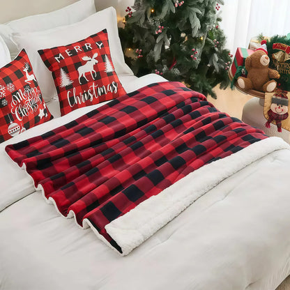 Cozy Sherpa Fleece Buffalo Plaid Blanket – Soft Warm 4lb Throw for Sofa, Bed & Outdoor, All-Season, Machine Washable