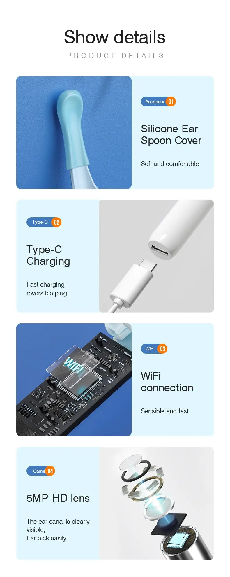 Wireless Visual Ear Endoscope Camera – 5MP Ear Cleaning Tools with Safe Silicone Earpick, Luminous Otoscope & Ear Wax Remover
