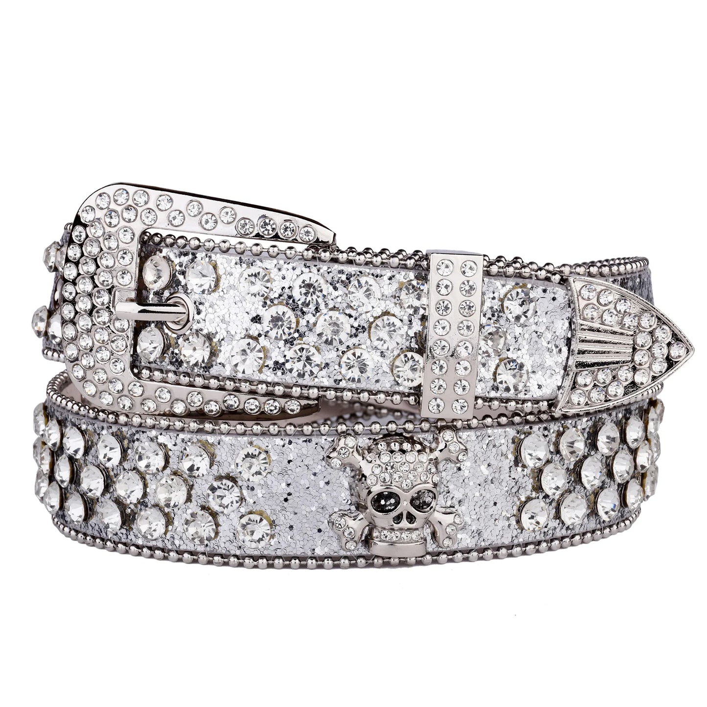 Rhinestone Skull Western Cowgirl Belt for Women & Girls – Studded PU Leather Country Style