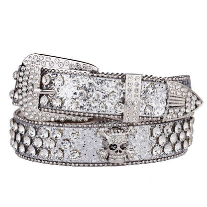 Rhinestone Skull Western Cowgirl Belt for Women & Girls – Studded PU Leather Country Style