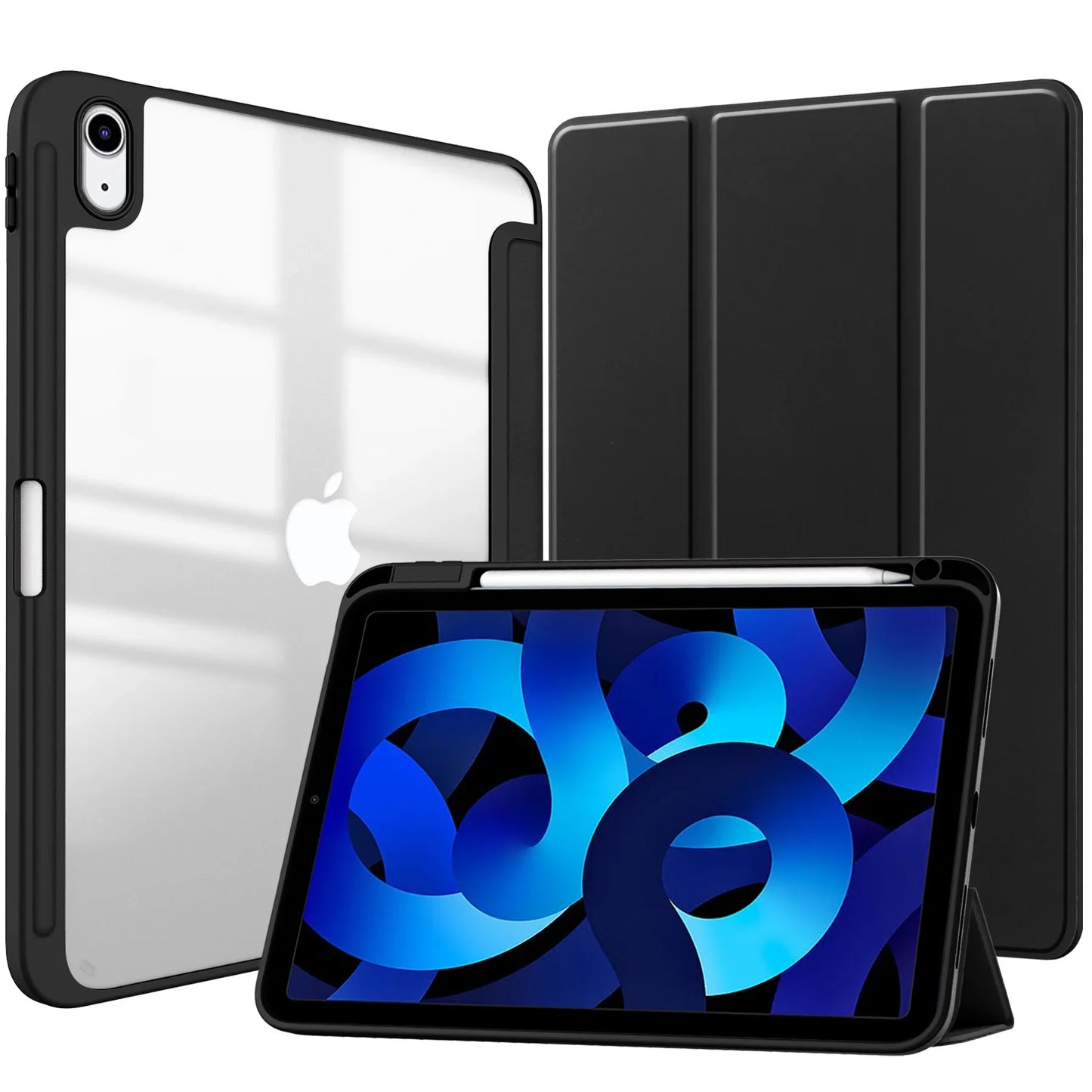 Smart PU iPad Case - Transparent Protective Cover for iPad Air Pro 11 Inch 10.9 10.2 9.7 Models with Stand