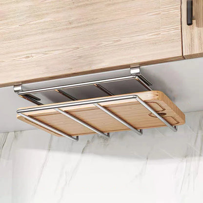 Under Cabinet Cutting Board Organizer – Stainless Steel Hanging Rack for Chopping Boards & Pot Lids