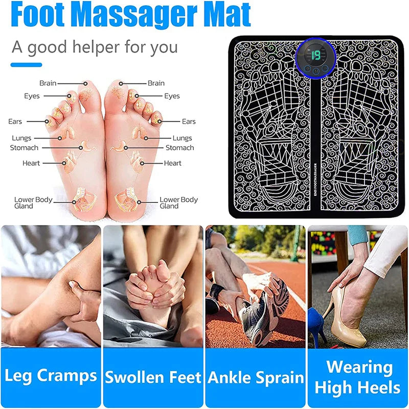 EMS Foot Massager Pad – USB Rechargeable Reflexology Device for Acupoint Massage, Muscle Stimulation, Pain Relief & Improved Circulation