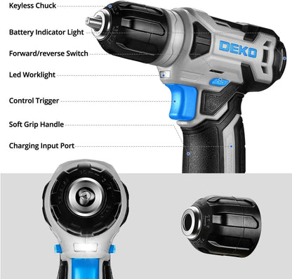 DEKO 126-Piece Drill Set – 8V Blue Cordless Drill & Hand Tool Kit for Home, Ideal for Women