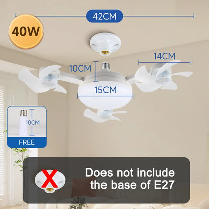 E27 LED Ceiling Fan Light - Remote Control Dimming 3-Color Lighting with 3-Speed Fan for Living Room & Kitchen