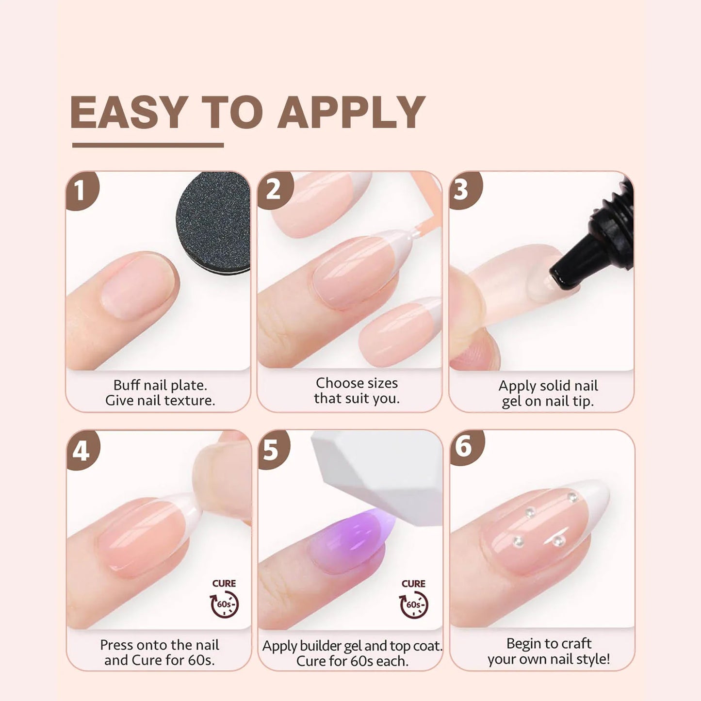 150pcs Fake Almond French Nails – Multi-Size Press-On Acrylic Nails in 6 Colors, Removable & Convenient