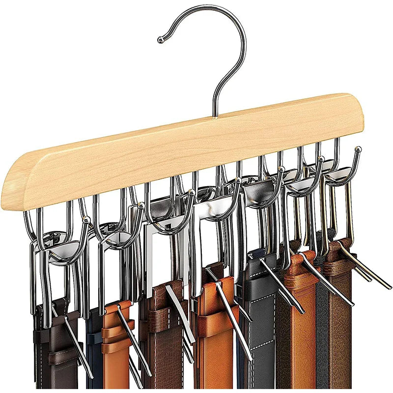 Wooden Belt Rack – Women’s & Men’s Clothes Storage Hanger for Belts, Scarves, Ties, and Wardrobe Organizer