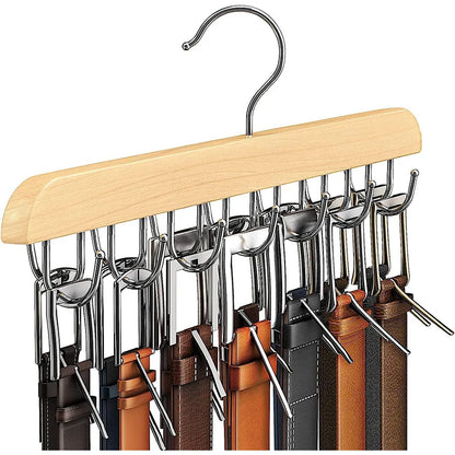 Wooden Belt Rack – Women’s & Men’s Clothes Storage Hanger for Belts, Scarves, Ties, and Wardrobe Organizer